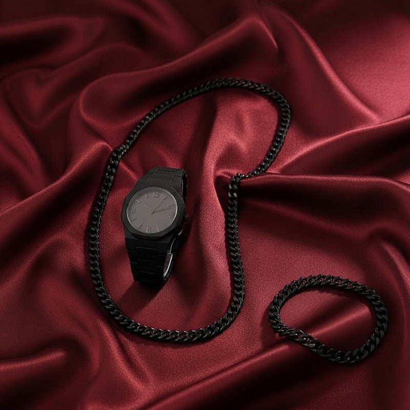 ست مردانه ساعت و دستبند و گردنبند solid black-مشکی